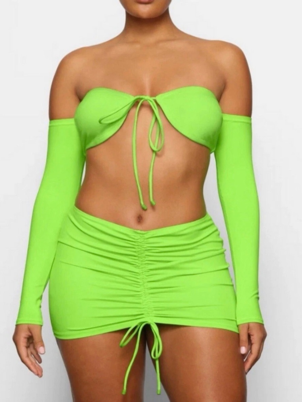 SKIMS Recycled Long Sleeve Bikini Top in Neon Green